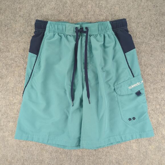Speedo Swim Shorts Mens Large Green Black Drawstring Quick Dry Pocket Polyester - Picture 1 of 8